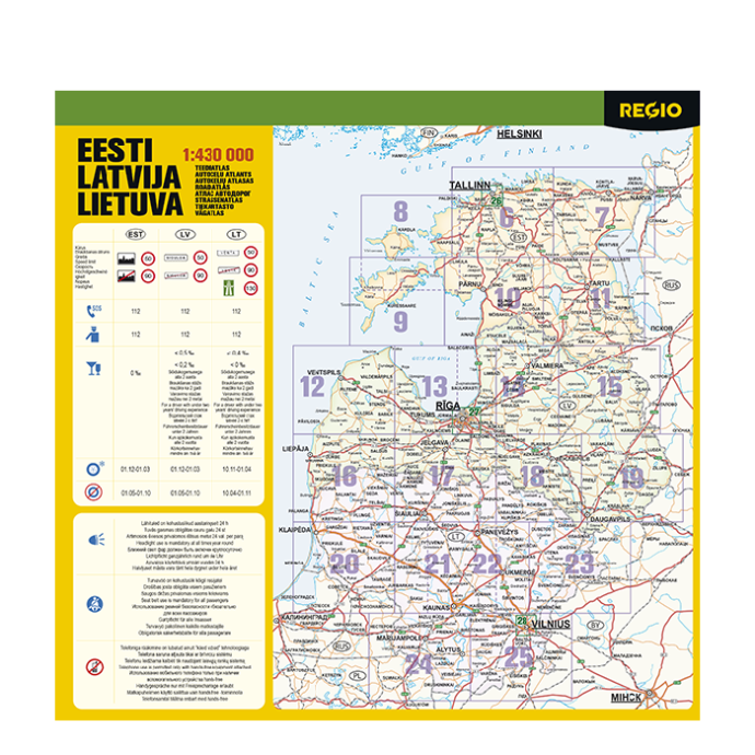 Regio road atlas of Baltic States, sheet division