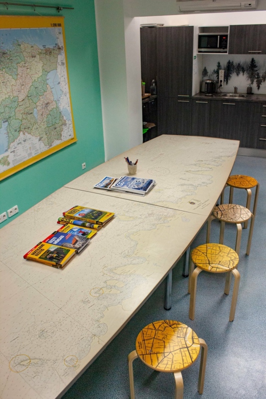 Sea map on wooden tabel at Regio office.