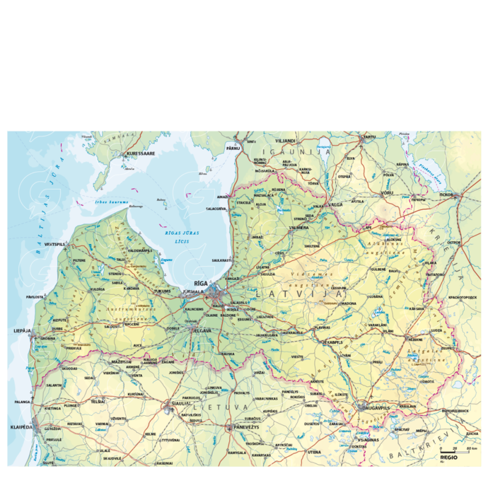 Map of Latvia, physical
