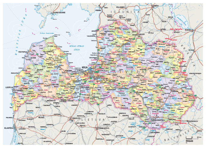 Läti kaart haldusjaotus Regio