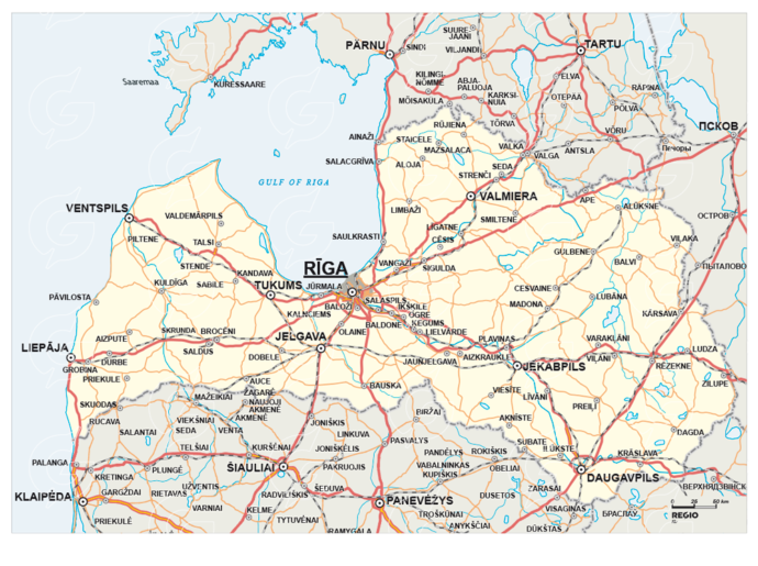 Regio ühevärviline Läti kaart