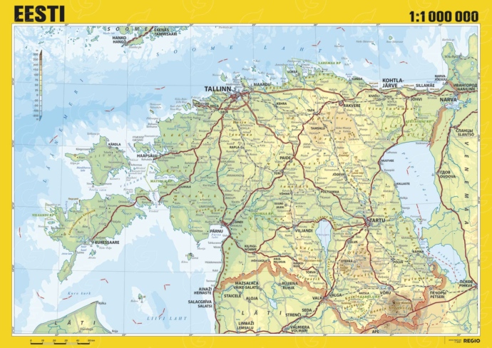 Regio kahepoolne Eesti lauakaart - Eesti füüsiline