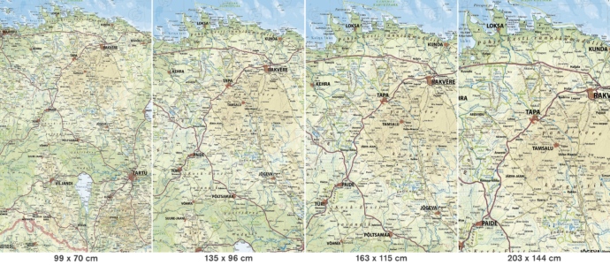 Eesti füüsiline seinakaart, üldisem, valge servaga, fragmendid