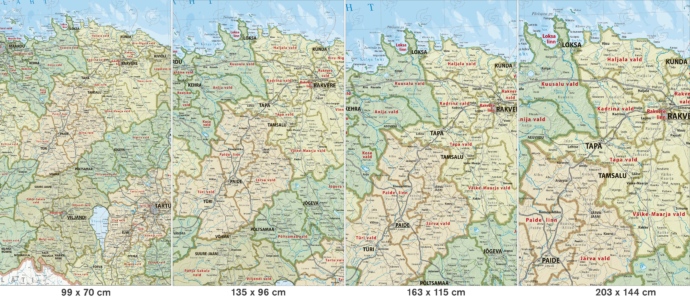 Regio Eesti haldusjaotuse seinakaart, fragmendid