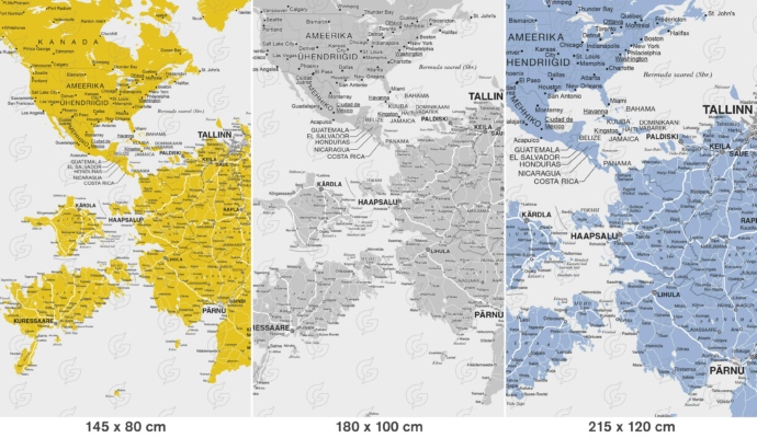 Regio maailma ja Eesti reisikaart erinevad suurused