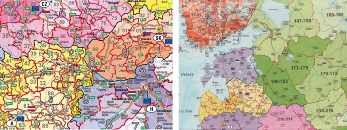 Euroopa postikoodidega kaart, fragmendid