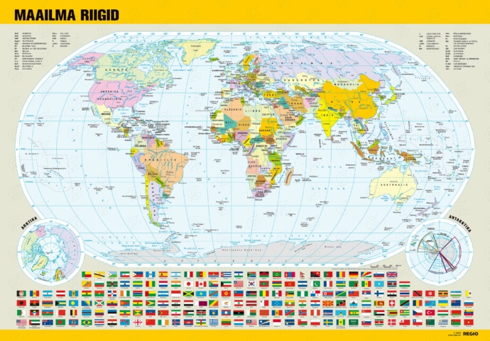 Regio maailma poliitiline seinakaart kollase servaga