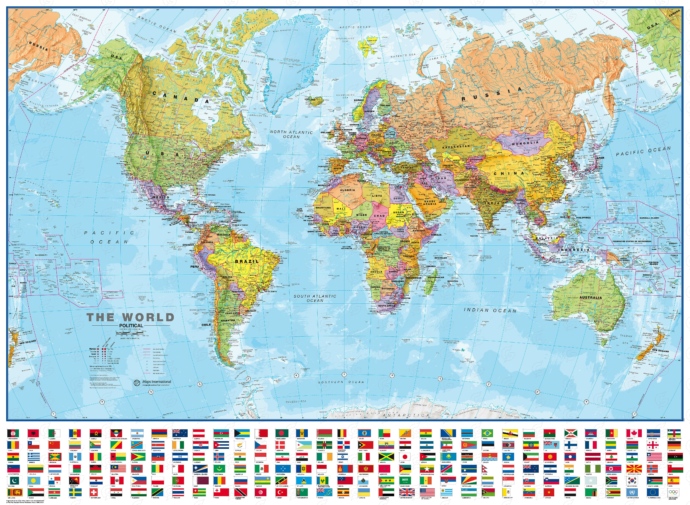 Maailma poliitiline kaart, lippudega Maps International