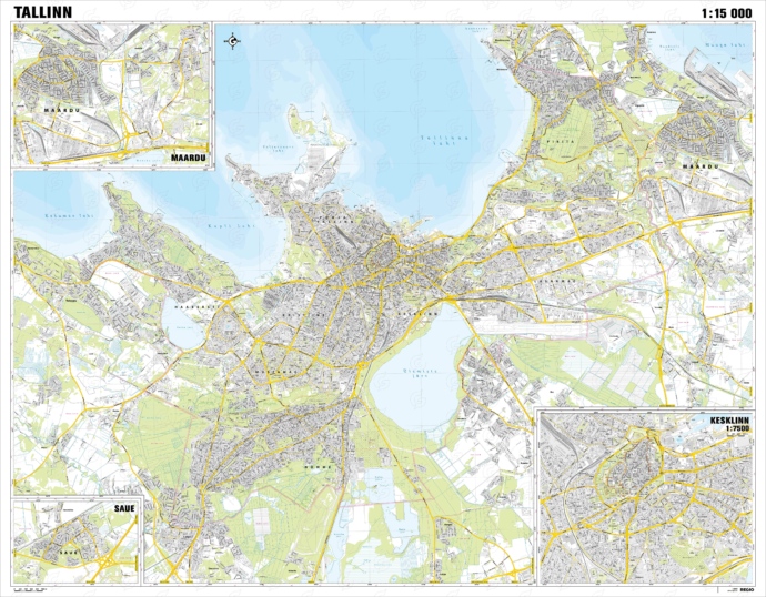 Wall map of Tallinn, Maardu, Saue City centre Regio