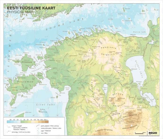 The national Atlas of Estonia: Physical map