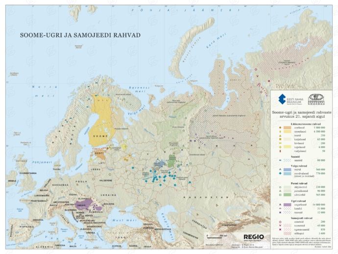 Soome-ugri ja samojeedi rahvad seinakaart Regio ja ERM-i koostöös
