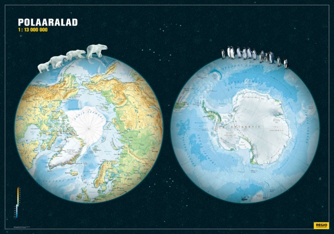 Poolused Antarktika ja Arktika tähistaevaga Regio