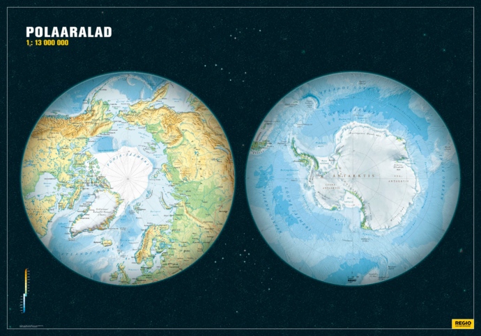 Poolused Arktika ja Antarktika tähistaevaga Regio