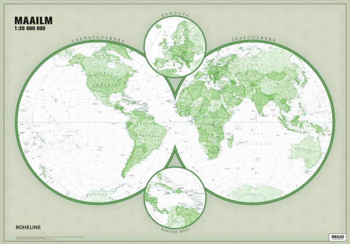 Regio poliitiline maailma poolkerade kaart, roheline