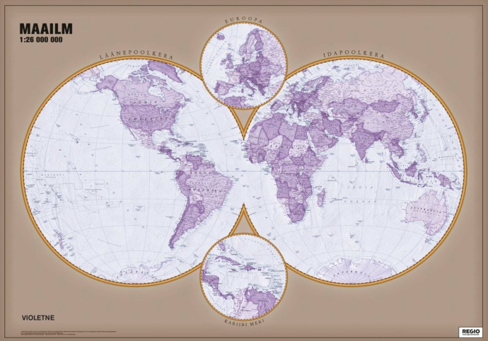 Regio poliitiline maailma poolkerade kaart, violetne