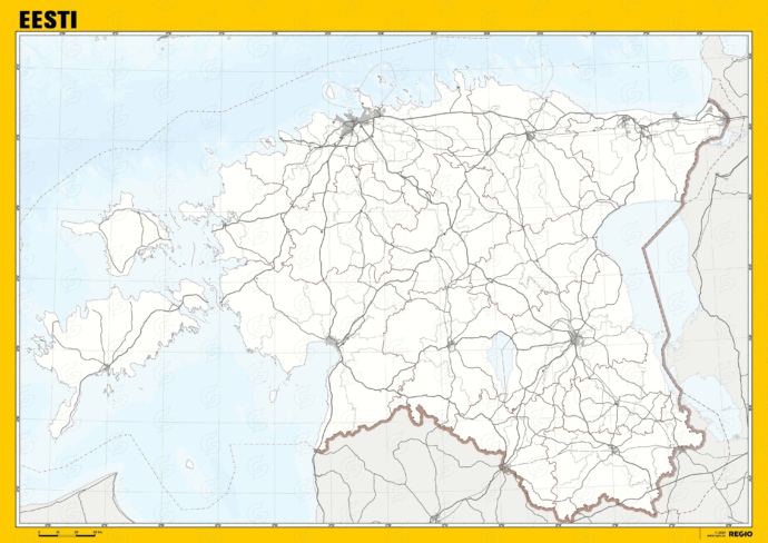 Regio Eesti kontuurkaart, haldusjaotus, seinale