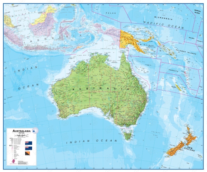 Austraalia, Australasia riikide kaart Maps Internatsional