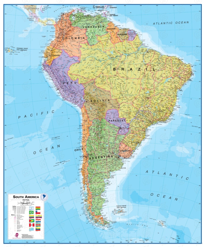 Lõuna-Ameerika riikide kaart Maps International