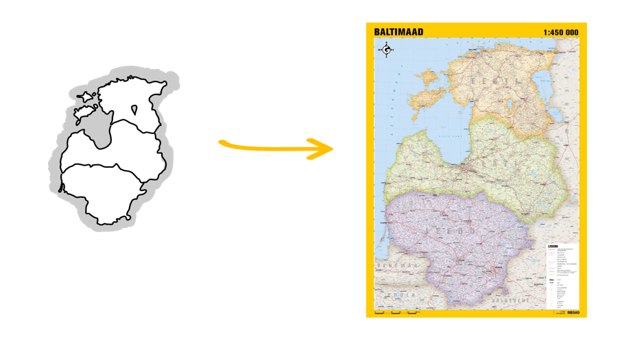 Ilusa visuaali saamiseks on vaja, et seinakaardil oleks kõikide riikide admed valitud mõõtkavas ühtlased.