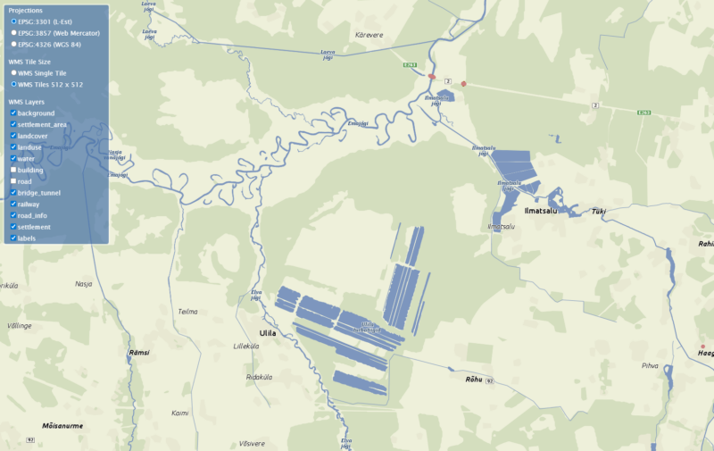 WMS-aluskaart - kihte saab sisse-välja lülitada