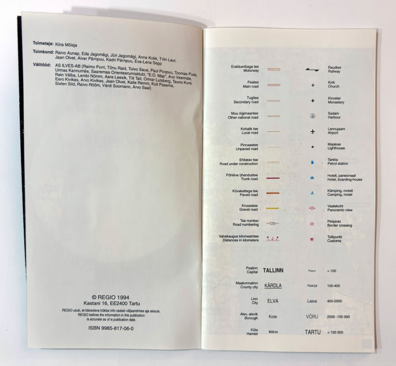 Eesti teedeatlas legend