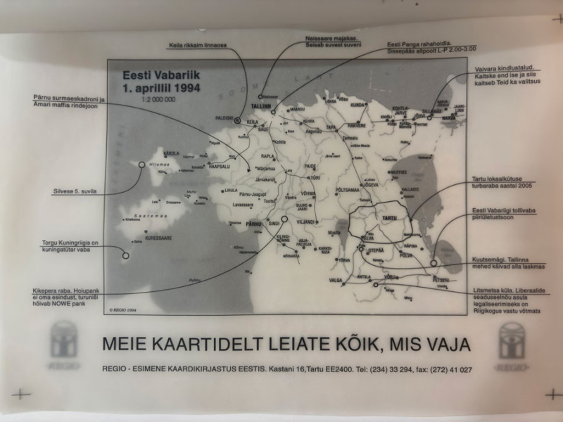 1. aprillil 1994 trükimeedias ilmunud Regio Eesti A4 kaart.