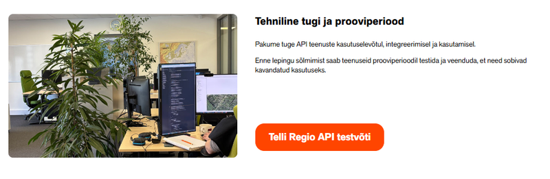 demokeskkonna avapilt. Kasutamiseks on vaja tellida Regio API testvõti