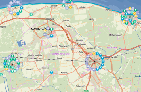piece of map application made to Ida-Viru tourist application