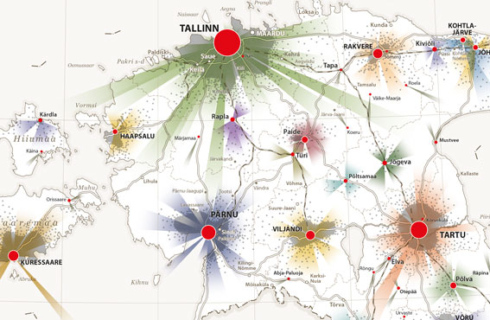 Thematic map - Catchment area of Estonian cities